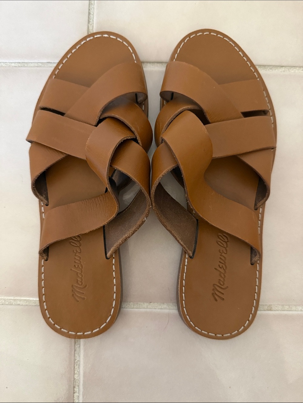 Madewell Brown Leather Knot Slide Sandals